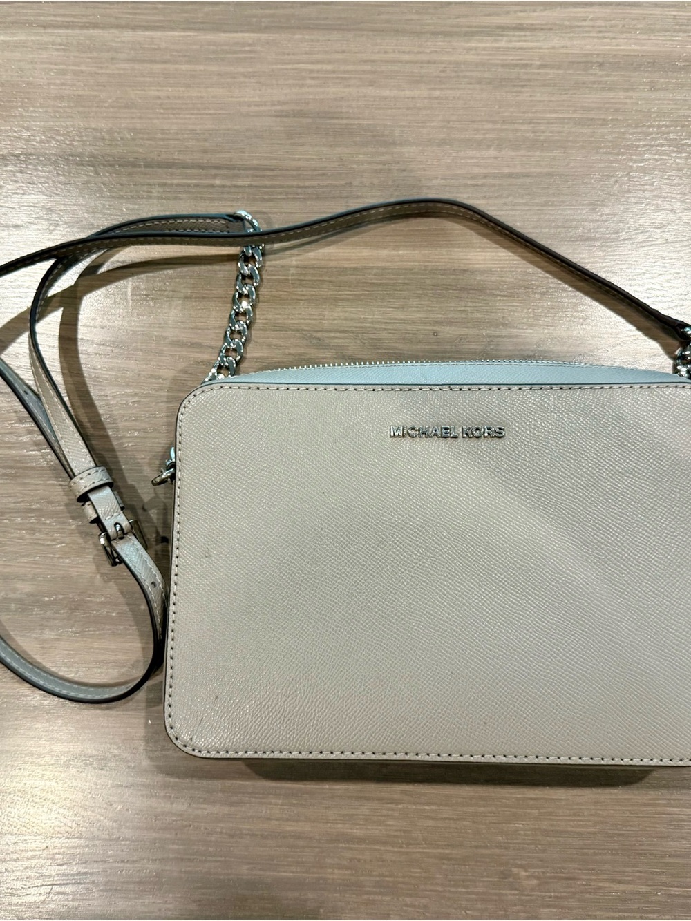 Michael Kors Beige Crossbody Bag with Silver Chain